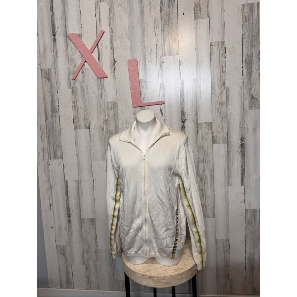Authentic Armani Exchange A/X Men's 100% Cotton Full Zip Men's Sweater White X